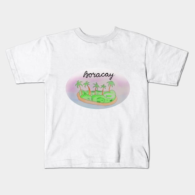 Boracay watercolor Island travel, beach, sea and palm trees. Holidays and rest, summer and relaxation Kids T-Shirt by grafinya